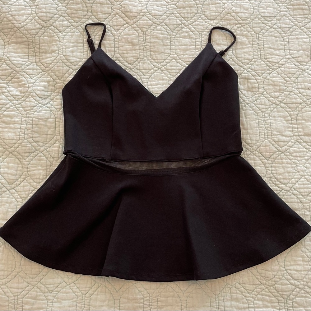 Lulu’s Black Mesh Peplum Top. Size Medium.